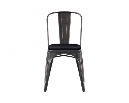 BLNK Perry Commercial Metal Indoor-Outdoor Stackable Chair with Poly Resin Wood Seat - Black-Antique Gold/Black