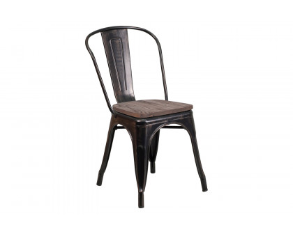 BLNK™ Perry Metal Stackable Chair with Wood Seat - Black/Antique Gold