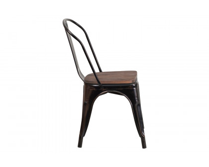 BLNK™ Perry Metal Stackable Chair with Wood Seat - Black/Antique Gold