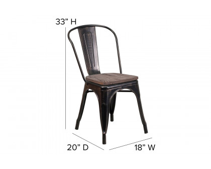 BLNK™ Perry Metal Stackable Chair with Wood Seat - Black/Antique Gold