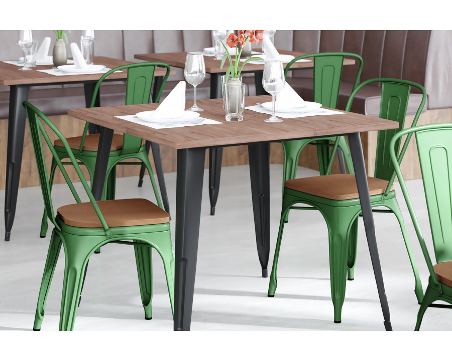 BLNK Perry Commercial Metal Indoor-Outdoor Stackable Chair with Poly Resin Wood Seat - Green/Teak