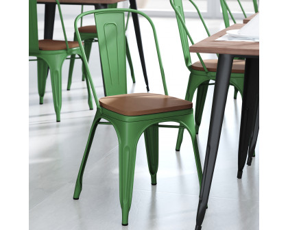 BLNK Perry Commercial Metal Indoor-Outdoor Stackable Chair with Poly Resin Wood Seat - Green/Teak