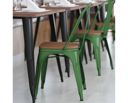 BLNK Perry Commercial Metal Indoor-Outdoor Stackable Chair with Poly Resin Wood Seat - Green/Teak