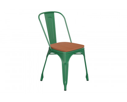 BLNK Perry Commercial Metal Indoor-Outdoor Stackable Chair with Poly Resin Wood Seat - Green/Teak