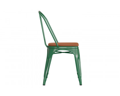 BLNK Perry Commercial Metal Indoor-Outdoor Stackable Chair with Poly Resin Wood Seat - Green/Teak