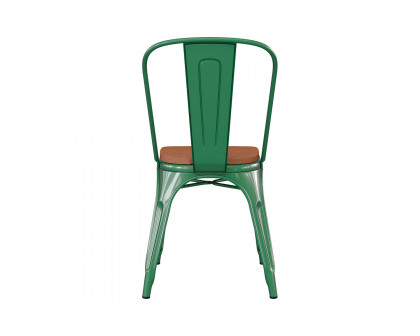 BLNK Perry Commercial Metal Indoor-Outdoor Stackable Chair with Poly Resin Wood Seat - Green/Teak