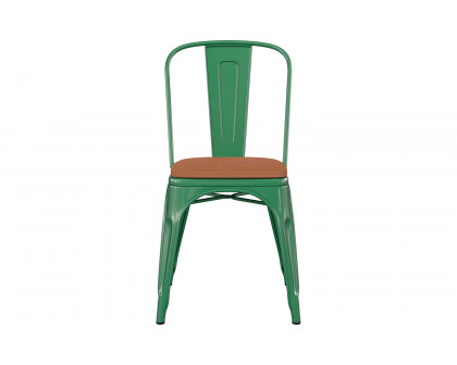 BLNK Perry Commercial Metal Indoor-Outdoor Stackable Chair with Poly Resin Wood Seat - Green/Teak