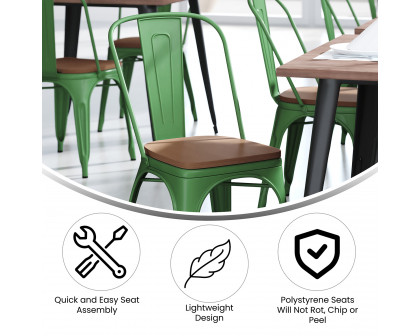 BLNK Perry Commercial Metal Indoor-Outdoor Stackable Chair with Poly Resin Wood Seat - Green/Teak