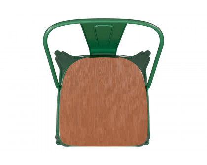 BLNK Perry Commercial Metal Indoor-Outdoor Stackable Chair with Poly Resin Wood Seat - Green/Teak