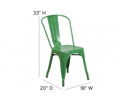 BLNK Perry Commercial Metal Indoor-Outdoor Stackable Chair with Poly Resin Wood Seat - Green/Teak