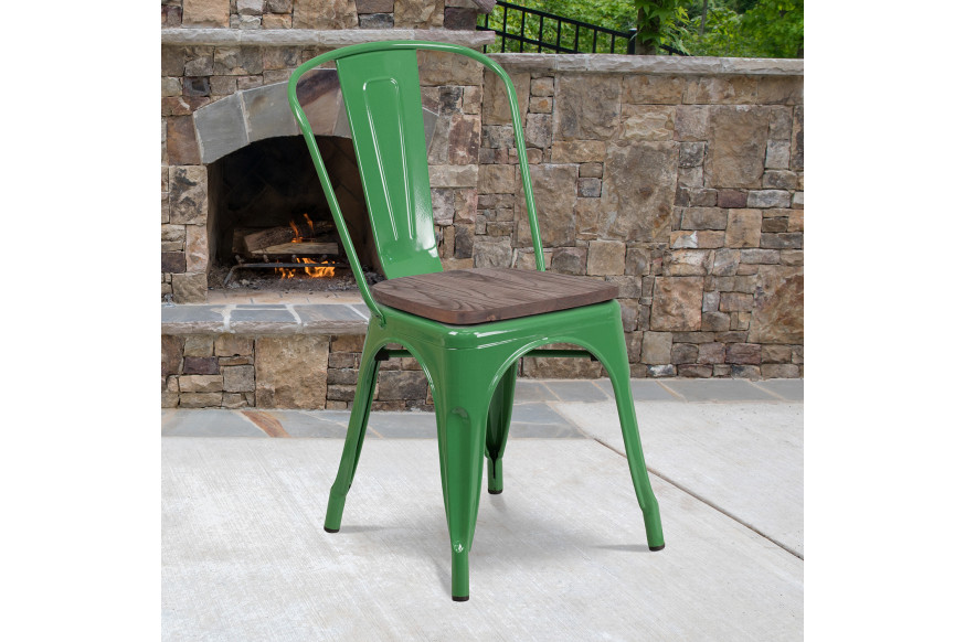 BLNK™ Perry Metal Stackable Chair with Wood Seat - Green