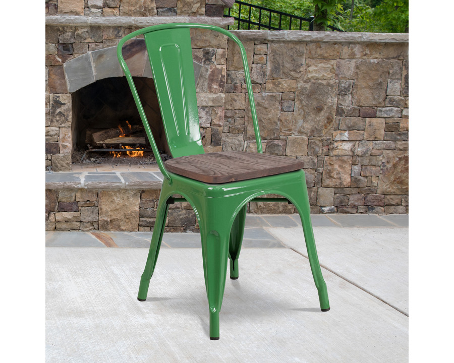 BLNK Perry Metal Stackable Chair with Wood Seat - Green