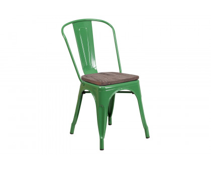 BLNK™ Perry Metal Stackable Chair with Wood Seat - Green