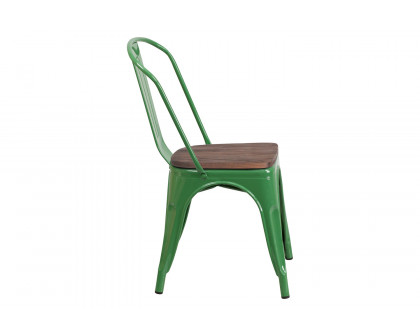 BLNK™ Perry Metal Stackable Chair with Wood Seat - Green