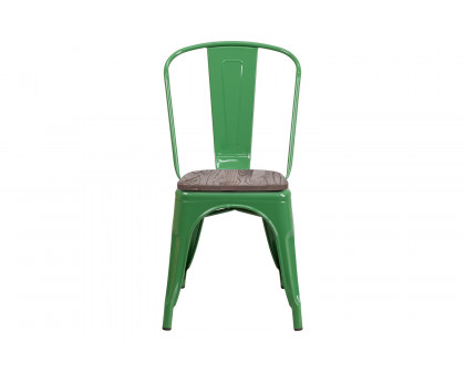 BLNK™ Perry Metal Stackable Chair with Wood Seat - Green