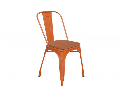 BLNK Perry Commercial Metal Indoor-Outdoor Stackable Chair with Poly Resin Wood Seat - Orange/Teak