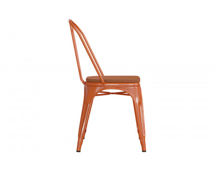 BLNK Perry Commercial Metal Indoor-Outdoor Stackable Chair with Poly Resin Wood Seat - Orange/Teak