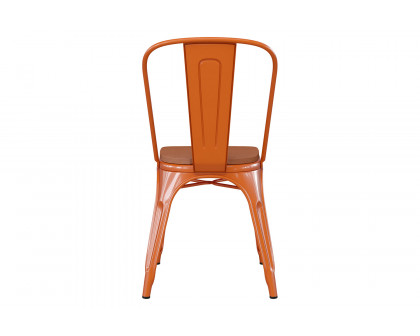 BLNK Perry Commercial Metal Indoor-Outdoor Stackable Chair with Poly Resin Wood Seat - Orange/Teak