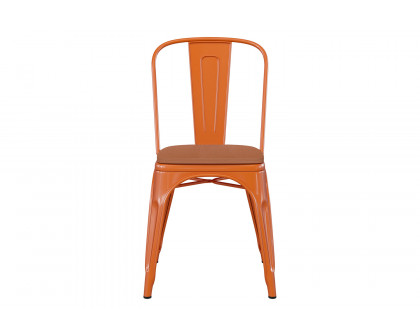 BLNK Perry Commercial Metal Indoor-Outdoor Stackable Chair with Poly Resin Wood Seat - Orange/Teak