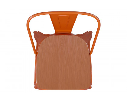 BLNK Perry Commercial Metal Indoor-Outdoor Stackable Chair with Poly Resin Wood Seat - Orange/Teak