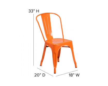 BLNK Perry Commercial Metal Indoor-Outdoor Stackable Chair with Poly Resin Wood Seat - Orange/Teak