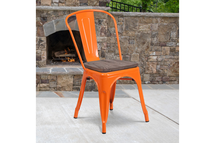 BLNK™ Perry Metal Stackable Chair with Wood Seat - Orange