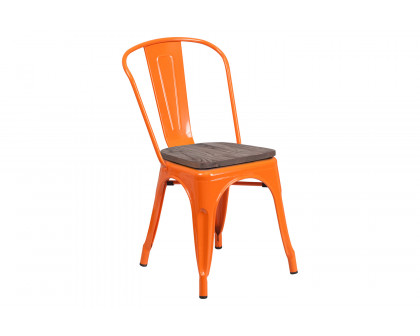 BLNK™ Perry Metal Stackable Chair with Wood Seat - Orange