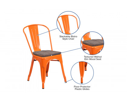 BLNK™ Perry Metal Stackable Chair with Wood Seat - Orange