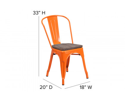 BLNK™ Perry Metal Stackable Chair with Wood Seat - Orange