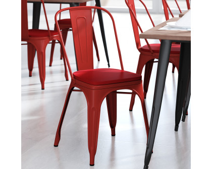 BLNK Perry Commercial Metal Indoor-Outdoor Stackable Chair with Poly Resin Wood Seat - Red