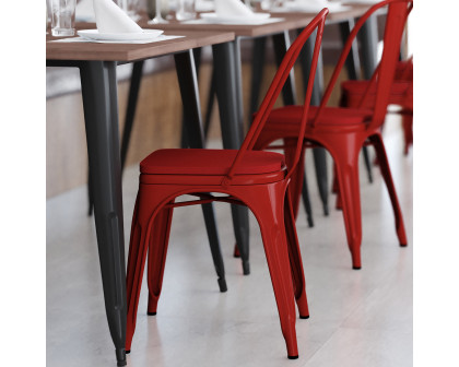 BLNK Perry Commercial Metal Indoor-Outdoor Stackable Chair with Poly Resin Wood Seat - Red