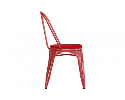 BLNK Perry Commercial Metal Indoor-Outdoor Stackable Chair with Poly Resin Wood Seat - Red