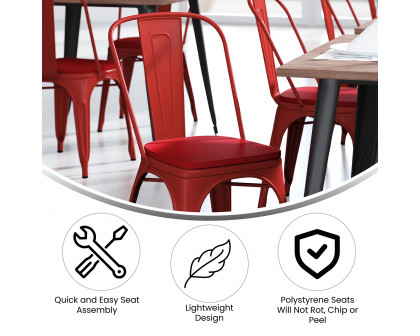 BLNK Perry Commercial Metal Indoor-Outdoor Stackable Chair with Poly Resin Wood Seat - Red