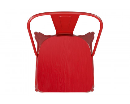 BLNK Perry Commercial Metal Indoor-Outdoor Stackable Chair with Poly Resin Wood Seat - Red