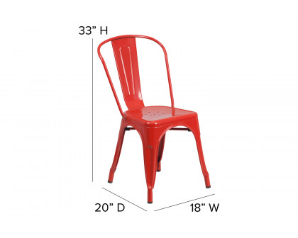 BLNK Perry Commercial Metal Indoor-Outdoor Stackable Chair with Poly Resin Wood Seat - Red