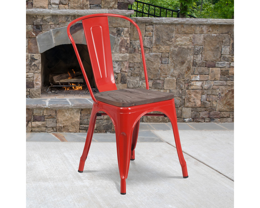 BLNK Perry Metal Stackable Chair with Wood Seat - Red