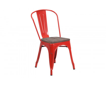 BLNK Perry Metal Stackable Chair with Wood Seat - Red