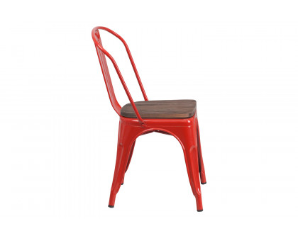 BLNK Perry Metal Stackable Chair with Wood Seat - Red