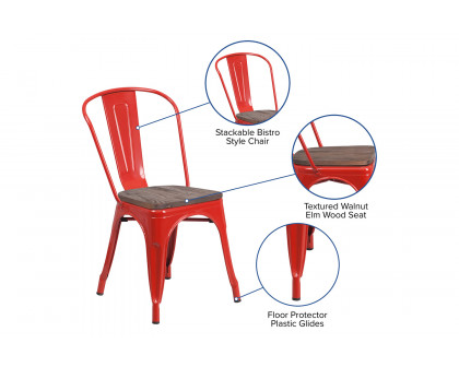 BLNK Perry Metal Stackable Chair with Wood Seat - Red