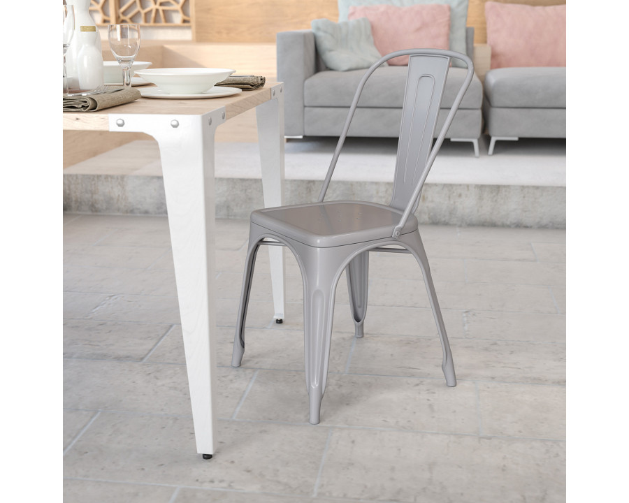 BLNK Perry Commercial Metal Indoor-Outdoor Stackable Chair - Silver