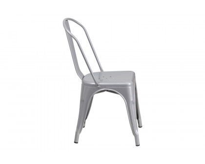 BLNK Perry Commercial Metal Indoor-Outdoor Stackable Chair - Silver