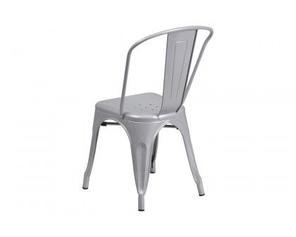 BLNK Perry Commercial Metal Indoor-Outdoor Stackable Chair - Silver