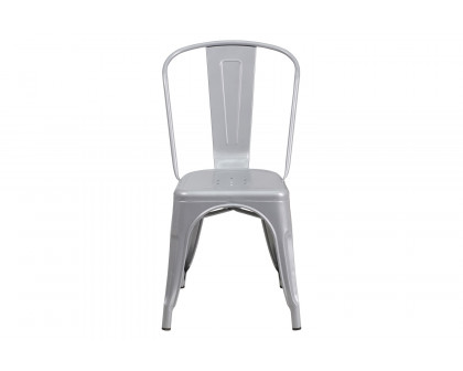 BLNK Perry Commercial Metal Indoor-Outdoor Stackable Chair - Silver