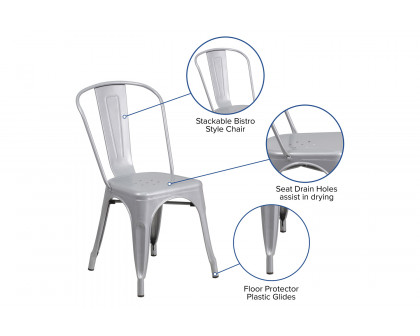 BLNK Perry Commercial Metal Indoor-Outdoor Stackable Chair - Silver