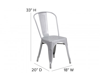 BLNK Perry Commercial Metal Indoor-Outdoor Stackable Chair - Silver