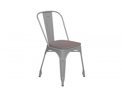 BLNK Perry Commercial Metal Indoor-Outdoor Stackable Chair with Poly Resin Wood Seat - Silver/Gray