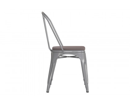 BLNK Perry Commercial Metal Indoor-Outdoor Stackable Chair with Poly Resin Wood Seat - Silver/Gray