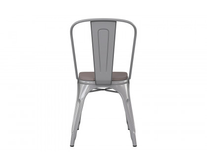 BLNK Perry Commercial Metal Indoor-Outdoor Stackable Chair with Poly Resin Wood Seat - Silver/Gray