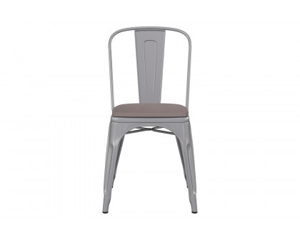 BLNK Perry Commercial Metal Indoor-Outdoor Stackable Chair with Poly Resin Wood Seat - Silver/Gray