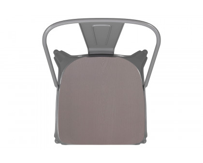 BLNK Perry Commercial Metal Indoor-Outdoor Stackable Chair with Poly Resin Wood Seat - Silver/Gray